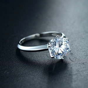 Classic S925 sterling silver six-prong solitaire ring with brilliant round cut diamond