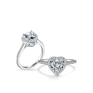 Eleganter Herzform-Halo-Verlobungsring aus S925 Sterlingsilber in der Seiten- und Draufsicht