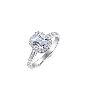 Elegant S925 sterling silver ring featuring a large rectangular zircon center stone