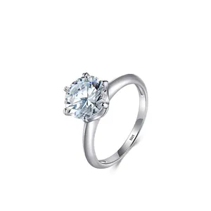 Classic S925 sterling silver six-prong solitaire ring with a large round-cut sparkling stone