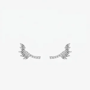925 Sterling Silver Leaf Stud Earrings Marquise Cut Rhinestone Wing Shaped Minimalist Elegant Fashion Jewelry For Women