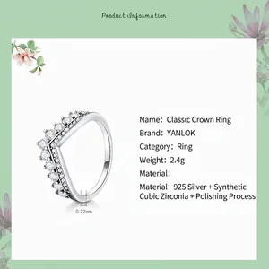 Classic 925 sterling silver geometric crown ring with sparkling cubic zirconia stones
