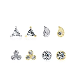 Boucles d'oreilles géométriques en argent S925 doré et argenté avec zircons brillants