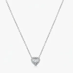 Collier Pendentif Cœur en Argent Sterling S925 pour Femme avec Zirconia Brillant Incrusté Bijoux Élégants Cadeau