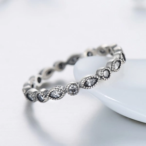 Vintage S925 sterling silver eternity ring with marquise zirconia and oxidized finish
