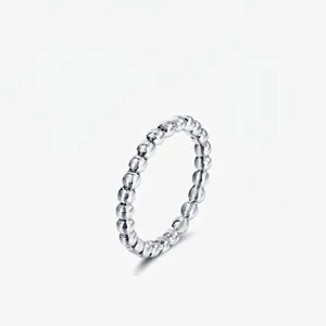 Bague Perlée en Argent Sterling 925 pour Femme Minimaliste Poli Géométrique Sphérique Anneau Empilable Bijoux de Doigt Mode