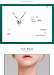Détails du collier en argent S925 avec pendentif zircon 6mm et chaîne ajustable de 36+8cm