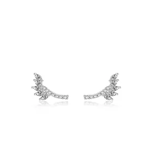 Elegant S925 sterling silver wing earrings with sparkling cubic zirconia in symmetrical design