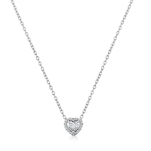 Collier cœur élégant en argent s925 avec pendentif serti de diamants étincelants