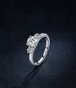 Macro shot showing the S925 sterling silver hallmark and three-stone zircon setting