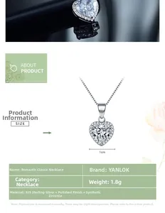 Dettagli della collana a cuore in argento S925 con misure del pendente da 1 cm