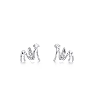 S925 sterling silver triple spiral claw earrings with micro-pave cubic zirconia accents