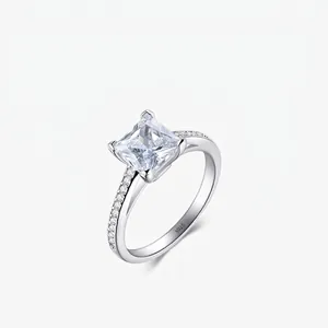 925 Sterling Silver Square Princess Cut Zirconia Ring Minimalist Stacking Band For Women Wedding Engagement Party Jewelry