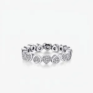 Bague Éternité en Argent Sterling 925 Cœur Zirconia pour Femmes Bague de Doigt Empilable Romantique Mariage Fête Bijoux Cadeau