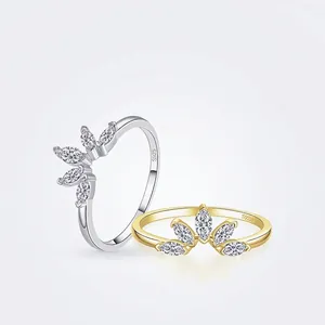 Bague Couronne en Argent Sterling S925 pour Femme Avec Zirconia Taille Marquise Plaqué Or Argent Élégante Bague de Mode