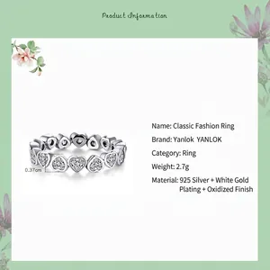Bague cœur en argent sterling S925 avec oxydes de zirconium pour femme style empilable