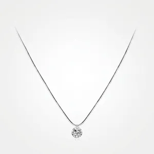 Collier en Argent Sterling 925 Avec Zirconia pour Femme Minimaliste Chaîne Serpent Pendentif Zirconia Rond Bijoux Cadeau