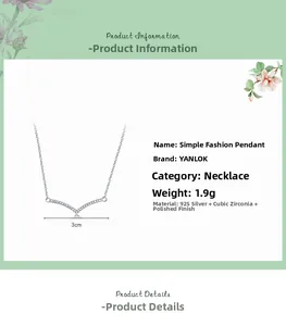 Vue détaillée du pendentif en V en argent 925 avec zircons et dimensions du produit