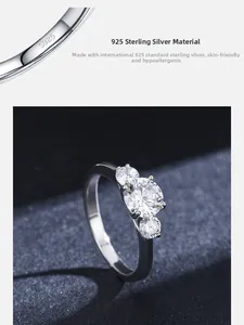 Macro shot of S925 sterling silver ring featuring three round-cut zircon stones