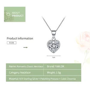 Elegante collana a cuore in argento sterling s925 con pendente in zirconia lucida