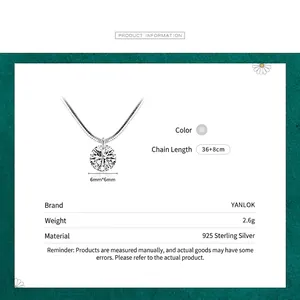Élégant collier en argent sterling 925 avec un pendentif solitaire rond en zircone 6mm