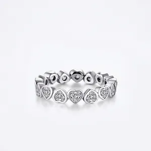 Bague d'éternité en argent 925 en forme de cœur avec micro-pavage de pierres zircon