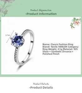 Detail of S925 sterling silver ring featuring a 7mm tanzanite blue cubic zirconia stone