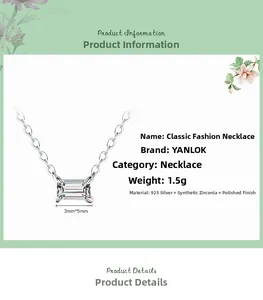 Détails du collier en argent 925 avec pendentif en zircon taille émeraude de 3x5 mm