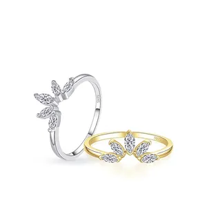 Bagues couronne élégantes en argent S925 avec zircons marquise en finitions argent et or