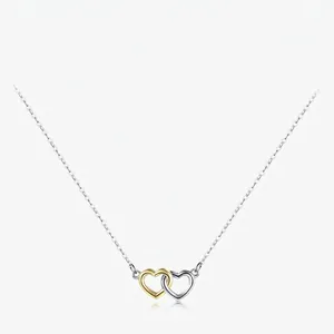 925 Sterling Silver Interlocking Heart Pendant Necklace Two-Tone Gold Silver Plated Minimalist Clavicle Chain Jewelry For Women