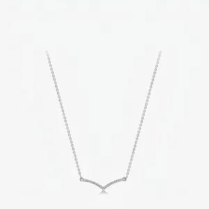Collier Pendentif en Forme de V en Argent Sterling 925 pour Femmes Micro Pavé de Zirconia Minimaliste Chaîne Clavicule