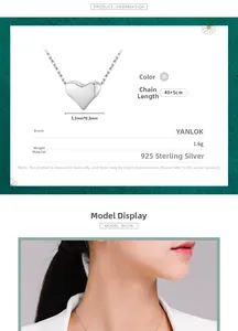 Détails du pendentif coeur en argent 925 taille 5,3x6,3 mm avec chaîne 40+5 cm