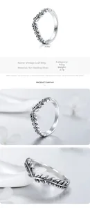 Vue détaillée de la bague feuille en argent sterling 925 avec texture vintage
