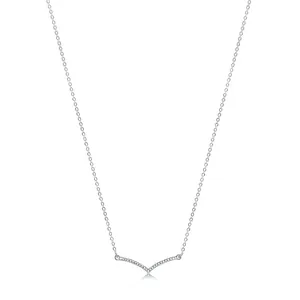 Collier en argent fin S925 avec pendentif en V orné de zircons au style minimaliste