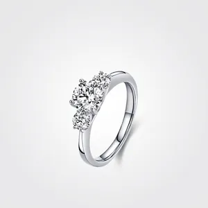 925 Sterling Silver Zirconia Ring Three Stone Elegant Geometric Finger Ring For Wedding Party Engagement Women Jewelry