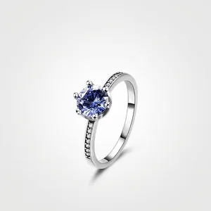 Luxury S925 Sterling Silver Tanzanite Blue Zirconia Crown Ring For Women Inlaid Cubic Zirconia Classic Light Luxury Jewelry Gift