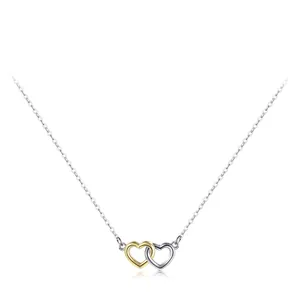 Elegant S925 sterling silver interlocking heart necklace in gold and silver dual-tone finish