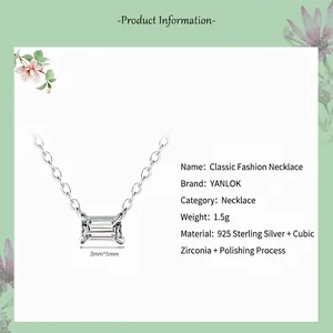 Collier minimaliste en argent sterling 925 avec pendentif rectangulaire en zircone
