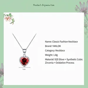 Élégant collier en argent sterling S925 avec pendentif cœur en zircone rouge