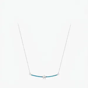 925 Sterlingsilber Stern Anhänger Halskette Minimalistisch Türkis Blau Eingelegt Schlüsselbein Kette Schmuck Für Damen Geschenk