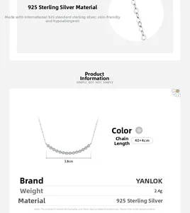 Detailed specs of S925 sterling silver curved diamond necklace with 40+4cm chain length