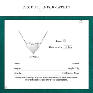 Collier cœur en argent sterling S925 pour femme avec chaîne de 40+5cm et petit pendentif