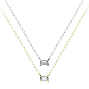 Colliers minimalistes en argent S925 avec pendentifs en zircon coupe émeraude or et argent