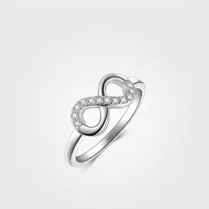 925 Sterling Silver Infinity Symbol Ring For Women Cubic Zirconia Inlaid Polished Simple Fashion Jewelry Finger Ring
