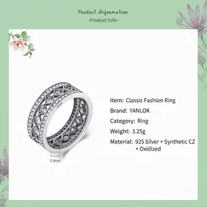Bague vintage en argent sterling S925 avec finition oxydée et zircons cubiques
