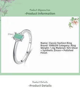 Détail de la bague en argent S925 avec pierre verte 3x5mm et oxydes de zirconium