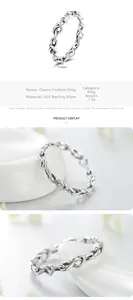 Détails de la bague nœud tissé en argent sterling 925 avec dimensions et spécifications