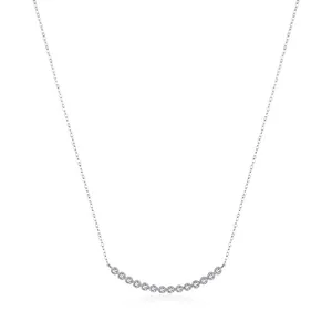 Elegant S925 sterling silver curved smiley necklace with sparkling zircon crystals