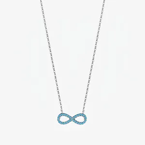S925 Sterling Silver Infinity Turquoise Pendant Necklace For Women Minimalism Geometric Blue Gemstone Inlaid Clavicle Chain Jewelry Gift