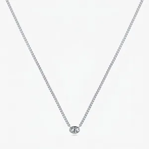 Collier Pendentif en Zirconia Ovale en Argent Sterling 925 Minimaliste pour Femme Bijoux de Chaîne en Argent Élégants